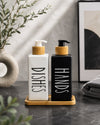 Ceramic Soap & Lotion Dispenser Set with Bamboo Tray