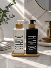 Ceramic Soap & Lotion Dispenser Set with Bamboo Tray