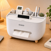 Modern Tissue Box Organizer with Phone Stand & Multi-Compartment Storage